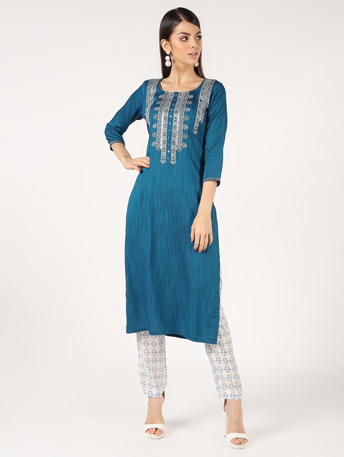 mirror work straight kurta - 16667757 - Zoom Image - 2