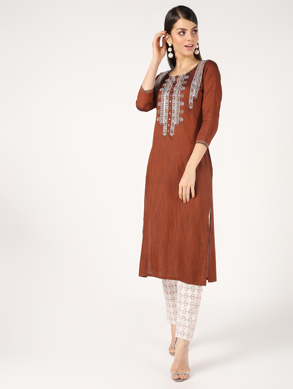 mirror work straight kurta - 16667758 - Zoom Image - 2