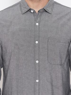 grey solid casual shirt - 16667906 - Standard Image - 5