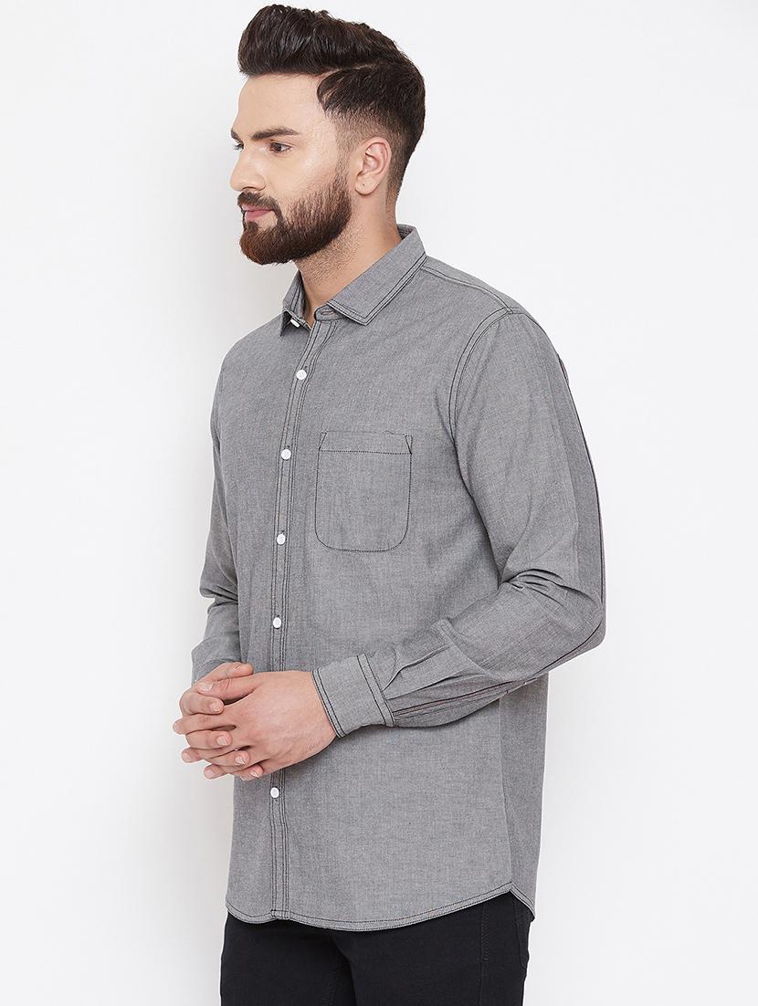 grey solid casual shirt - 16667906 - Zoom Image - 2