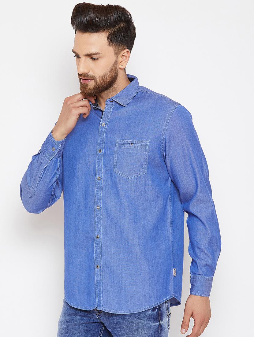 blue solid casual shirt - 16667907 - Zoom Image - 2