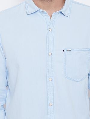 light blue solid casual shirt - 16667909 - Standard Image - 5