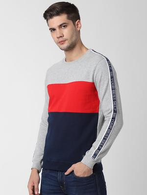grey color block cut & sew sweatshirt - 16668958 - Standard Image - 2