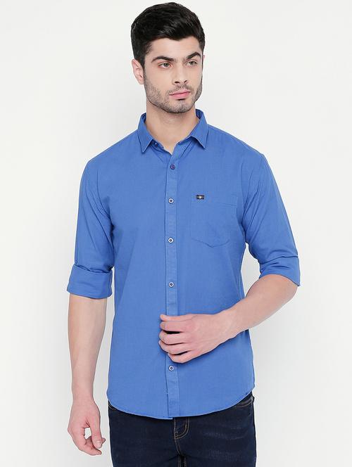 blue solid casual shirt - 16670523 - Standard Image - 1