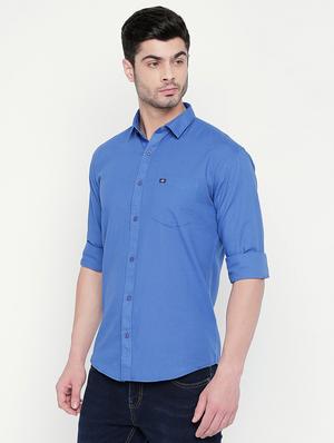 blue solid casual shirt - 16670523 - Standard Image - 2