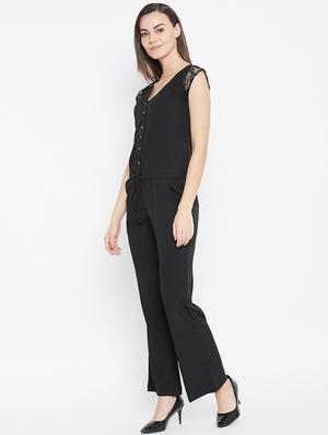 v neck floral lace full leg jumpsuit - 16670692 - Standard Image - 2