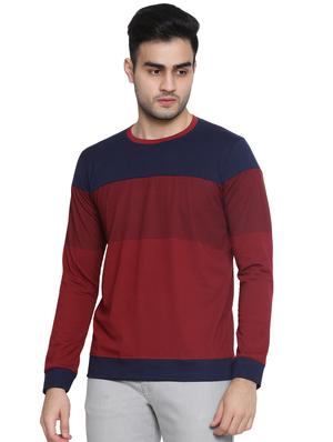 maroon color block striped t-shirt - 16671214 - Standard Image - 2