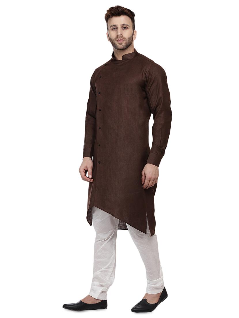 brown dupion solid asymmetric kurta - 16671761 - Zoom Image - 2