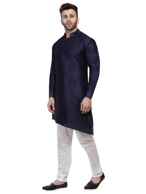 blue dupion solid asymmetric kurta - 16671766 - Standard Image - 2