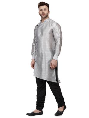 grey dupion solid asymmetric kurta - 16671771 - Standard Image - 2