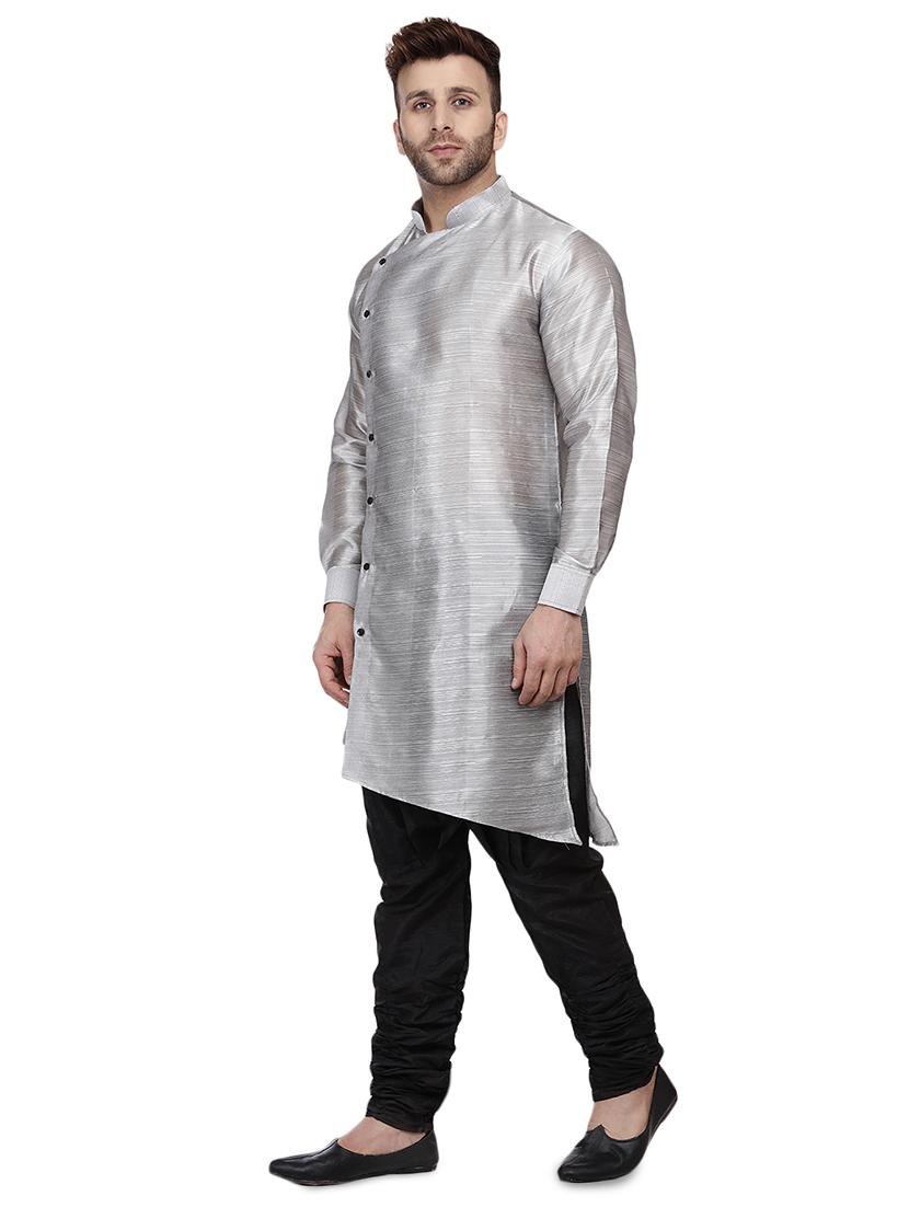 grey dupion solid asymmetric kurta - 16671771 - Zoom Image - 2