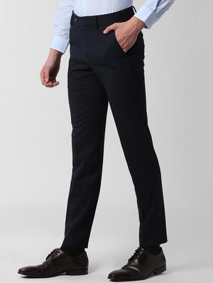 navy blue textured flat front formal trouser - 16672025 - Standard Image - 2