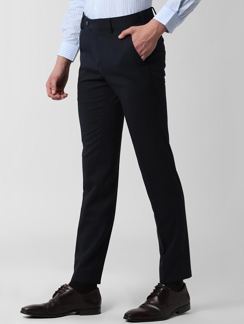 navy blue textured flat front formal trouser - 16672025 - Zoom Image - 2