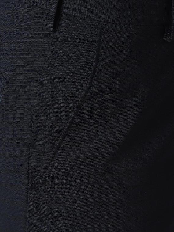 navy blue textured flat front formal trouser - 16672025 - Zoom Image - 5