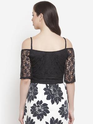 cold shoulder floral laced crop top - 16672500 - Standard Image - 2