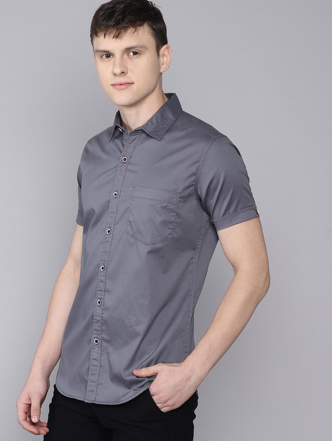 grey solid casual shirt - 16672656 - Zoom Image - 2
