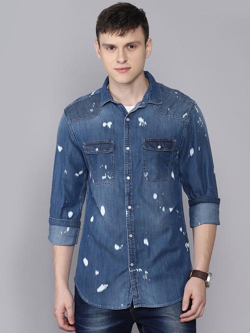blue printed casual shirt - 16672661 - Standard Image - 1