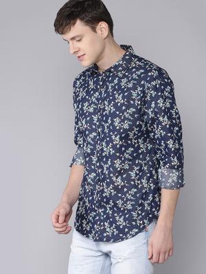 navy blue floral printed casual shirt - 16672663 - Standard Image - 2
