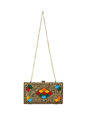 gold metal box clutch - 16672789 - Standard Image - 5