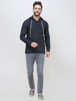 grey solid denim casual hooded shirt - 16672999 - Standard Image - 5