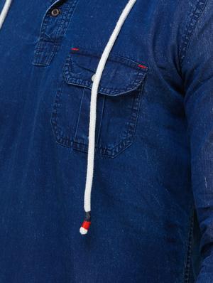 blue solid denim casual hooded shirt - 16673000 - Standard Image - 5