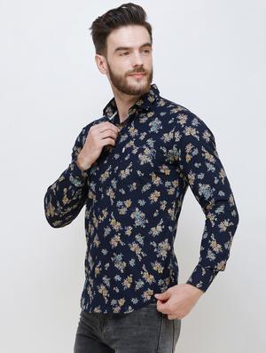 navy blue floral printed casual shirt - 16673012 - Standard Image - 2