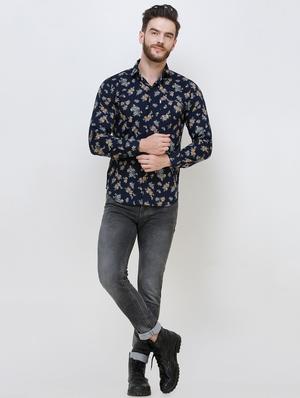 navy blue floral printed casual shirt - 16673012 - Standard Image - 5