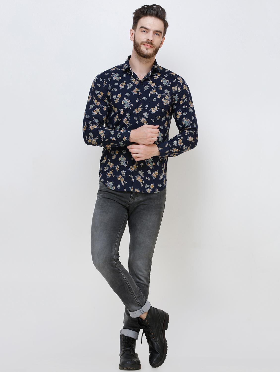 navy blue floral printed casual shirt - 16673012 - Zoom Image - 5