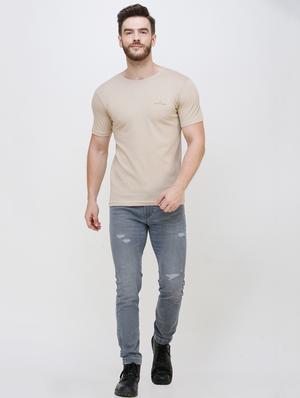 beige self design t-shirt - 16673050 - Standard Image - 5