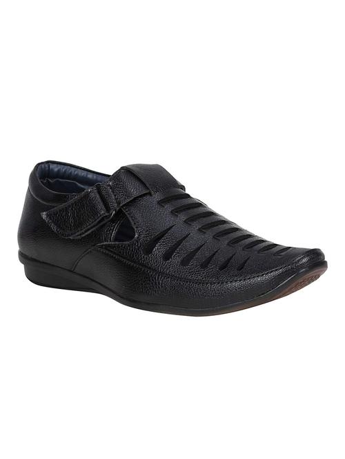 black faux leather slip on sandals - 16673594 - Standard Image - 1