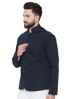 navy blue solid single breasted casual blazer - 16673705 - Standard Image - 2