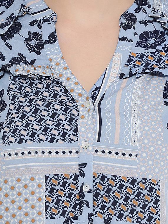 mandarin neck frill detail floral top - 16673821 - Zoom Image - 5