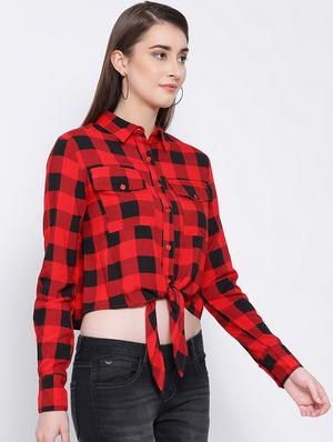 knotted hem checekered shirt - 16673837 - Standard Image - 2