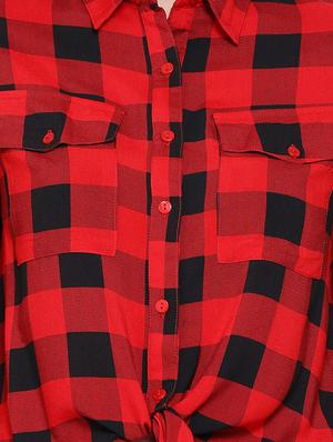 knotted hem checekered shirt - 16673837 - Standard Image - 5