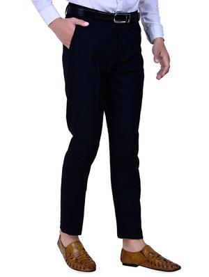 dark blue solid flat front formal trouser - 16673848 - Standard Image - 2