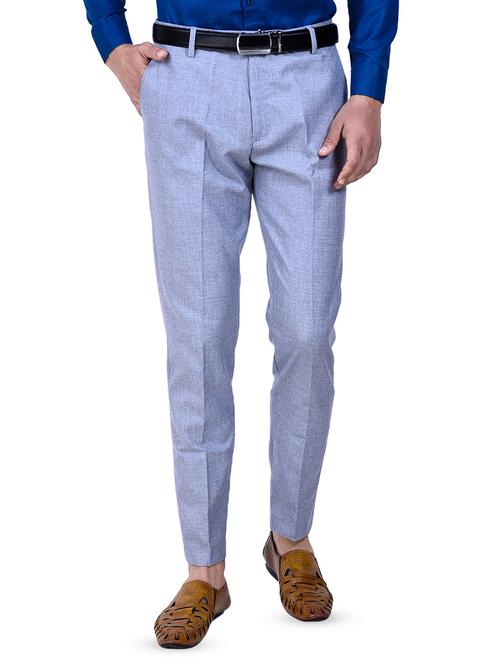 light blue solid pleated front formal trouser - 16673851 - Standard Image - 1
