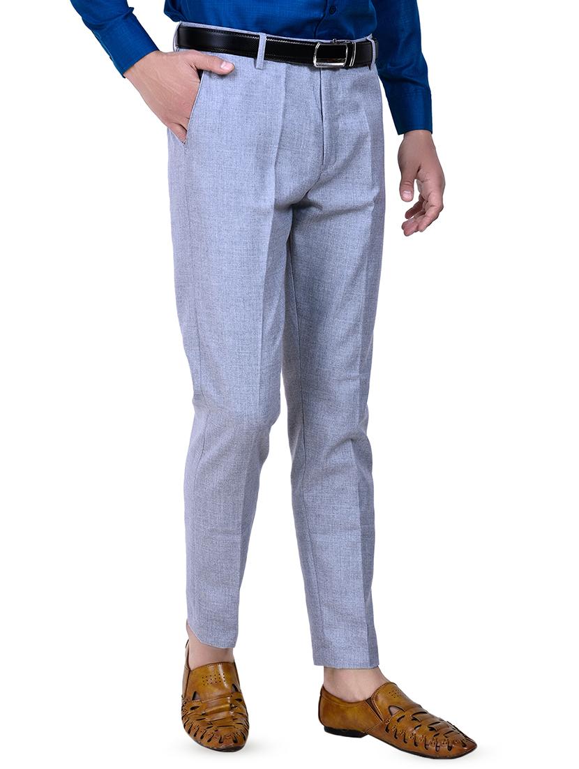 light blue solid pleated front formal trouser - 16673851 - Zoom Image - 2