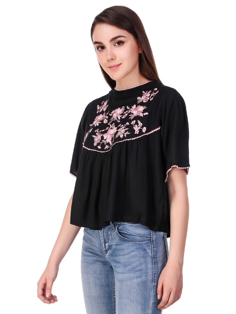 mock neck embroidered top - 16674087 - Zoom Image - 2