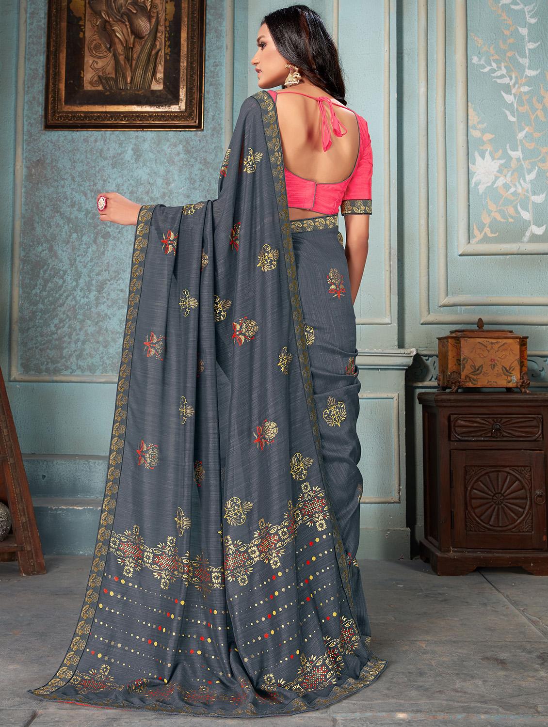 floral printed saree with blouse - 16674171 - Zoom Image - 2