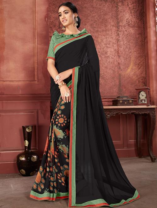 abstract printed saree with blouse - 16674174 - Standard Image - 1