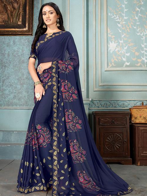floral printed saree with blouse - 16674177 - Very Small Image - 1