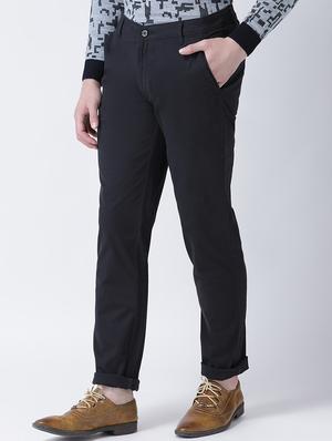 navy blue solid chinos - 16674471 - Standard Image - 2
