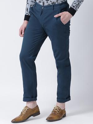 blue solid chinos - 16674472 - Standard Image - 2