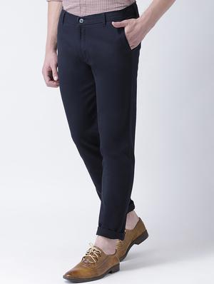 navy blue solid chinos - 16674477 - Standard Image - 2