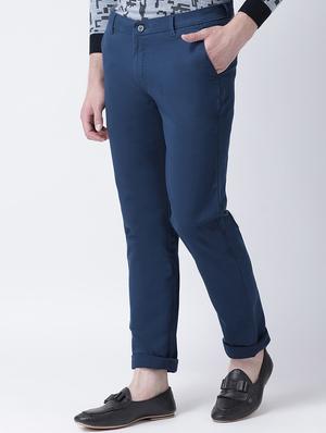 blue solid chinos - 16674478 - Standard Image - 2