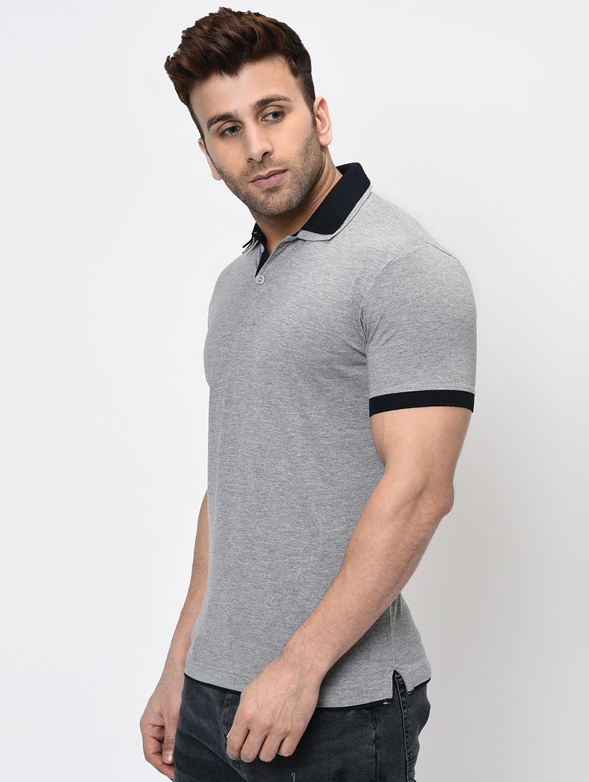 grey solid polo t-shirt - 16674823 - Zoom Image - 2