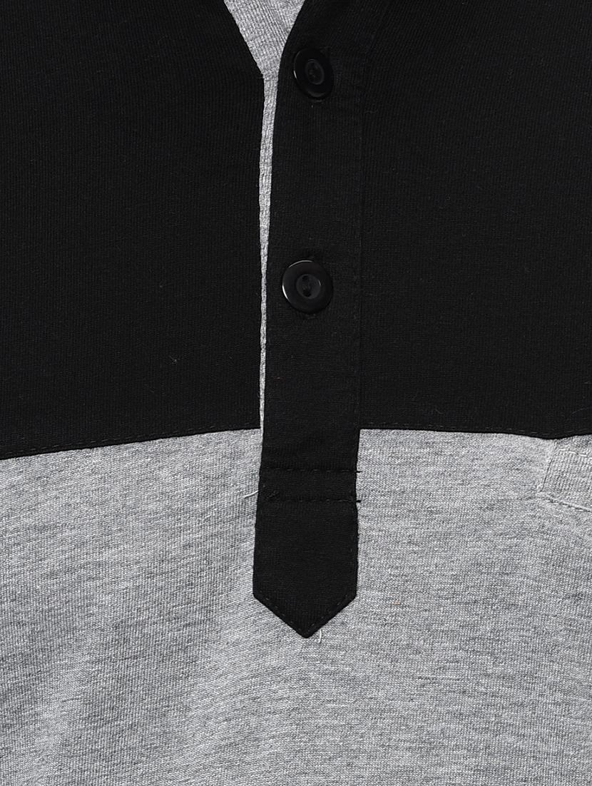 grey color block cut & sew collared t-shirt - 16674874 - Zoom Image - 5