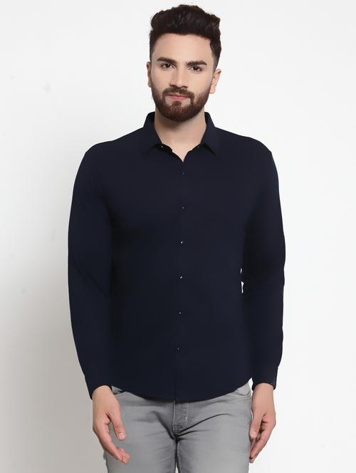 navy blue solid casual shirt - 16674968 - Standard Image - 1