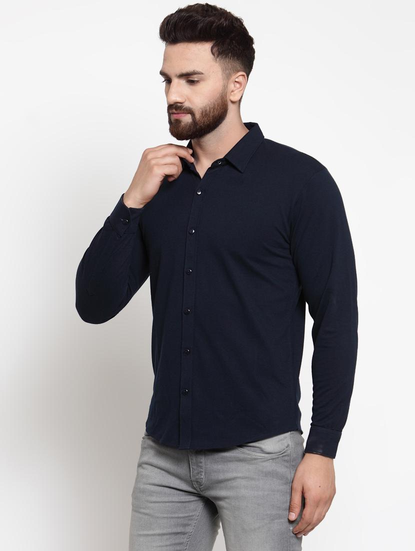 navy blue solid casual shirt - 16674968 - Zoom Image - 2