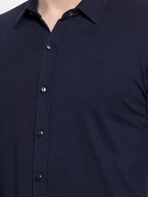 navy blue solid casual shirt - 16674968 - Zoom Image - 5